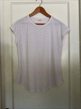 Women's Light white Eyelet Cap-Sleeve Tee